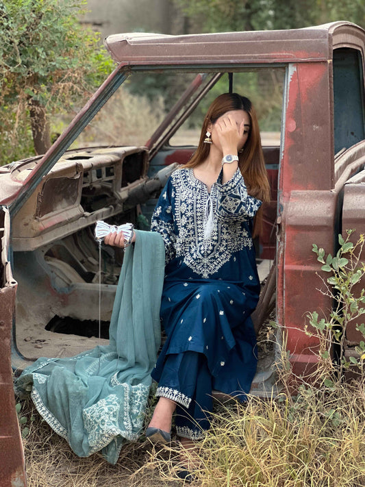 AZURE 3 Piece Embroidery Suit